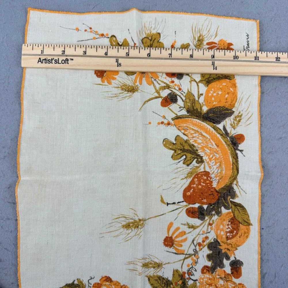 Luther Travis Signed 7pc Fall Harvest Linen Set 4 Placemats 3 Napkins